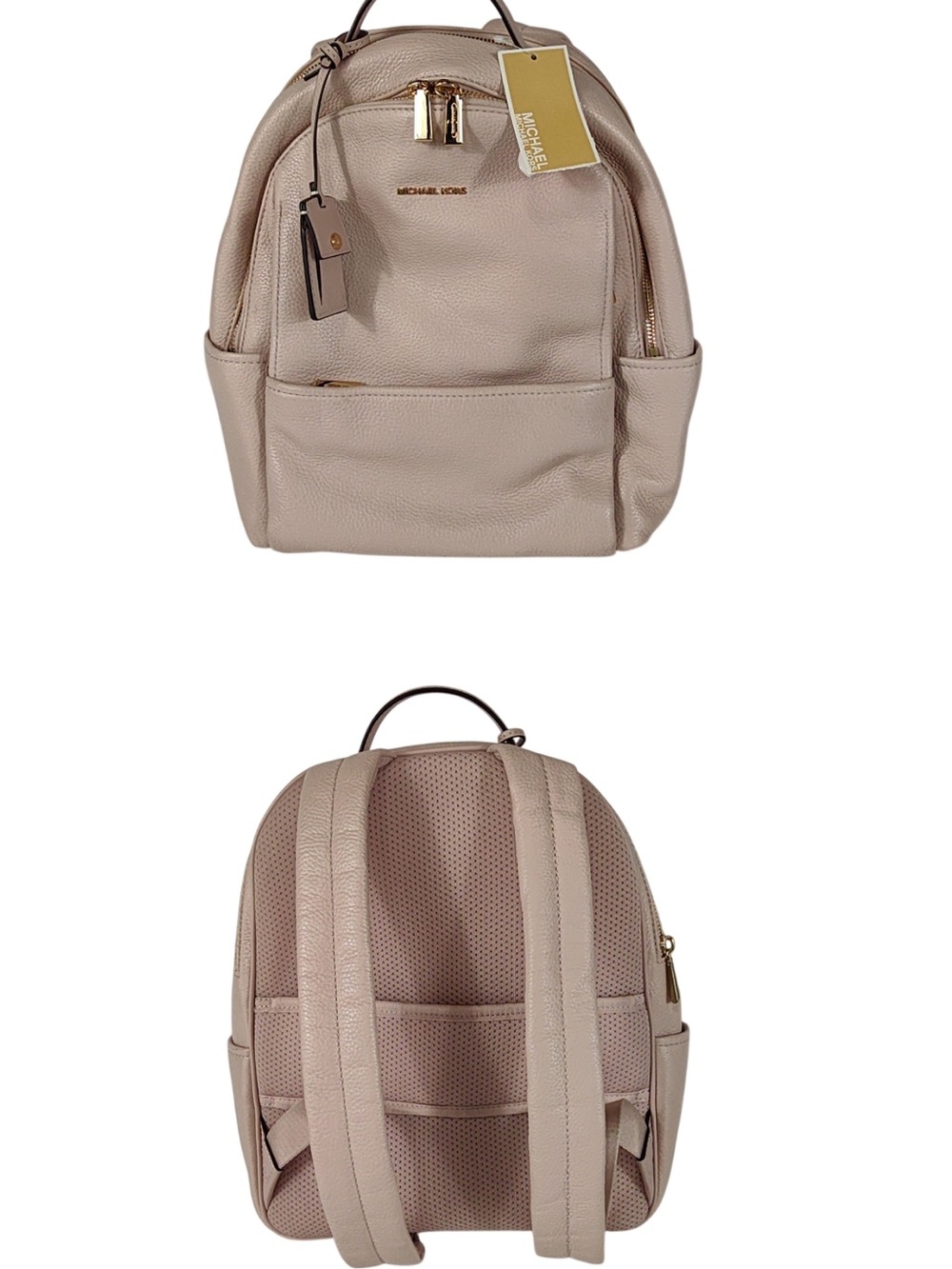 Michael Kors Light Blush Pebbled Leather Backpack with Gold Hardware